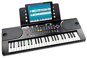 RockJam 49-Key Portable Digital Piano Keyboard with Music Stand, Power Supply and Note Key Stickers