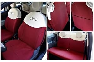Italfodere - Coprisedili Auto Anteriori e Posteriori - Compatibili con Fiat 500 - Fatti a Mano - Cotone - Gommapiuma - Poliestere - Accessori Auto Interno - Made in Italy - (Rosso/Ecrù)