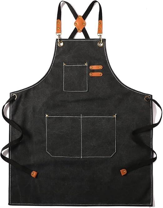 Valkyrie Unisex Kanvas Mutfak Önlüğü Ayarlanabilir Askılı Cepli Barista Garson Servis Önlüğü Siyah