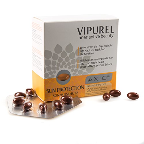 Sonnenschutz Kapseln mit Astaxanthin A.X.10™ und Beta-Carotin von VIPUREL I Hilft bei sonnenempfindlicher Haut und fördert eine schöne Bräune I 30 Kapseln I 100% Geld-Zurück-Garantie!