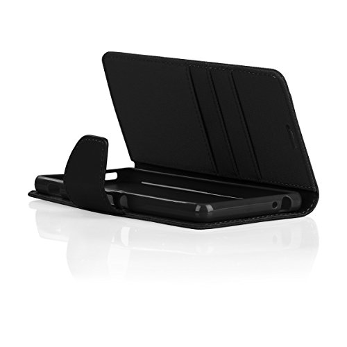 EGO® Bookstyle Handy Tasche mit praktischer Aufstellfuntkion für Sony Xperia M5 Schwarz Flip Case Magnetverschluss Book Cover mit Kartenfach Wallet Stand Schutz Hülle Canvas - 3
