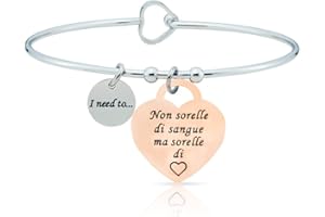 SAGA GIOIELLI BRACCIALE RIGIDO DONNA FRASI PENSIERI PAROLE EMOZIONALE INCISIONE ACCIAIO CUORE ROSE'