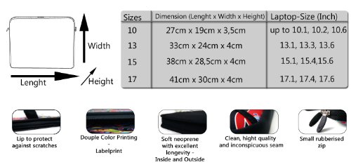 Laptoptasche Universal Designer Schutzh  lle Sleeve aus wasserabweisendem Neopren Cover f  r Notebooks  Laptops und Tablets bis ca 17 3 Zoll     Schme