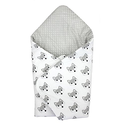 Preisvergleich Produktbild Babydecke zum Einwickeln Baby Einschlagdecke 100% Baumwolle Wickeldecke Warm Wattiert Wickelsack, Farbe: Füchse Grau, Größe: ca. 75 x 75 cm