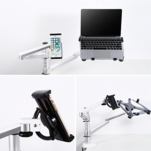 YKS Notebook Tablet montieren 2 IN 1 Silber Aluminiumlegierung einstellbare Kombination Schreibtisch Halter Halterung stehen Mount Dual Arm OA-9 X für Office Notebook Tablet Monitore - 6