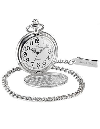 KS Silber Taschenuhr Quarzwerk mit Kette und Geschenkbox KSP002