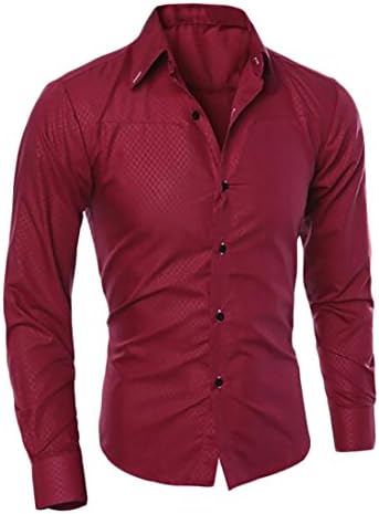 YYear Mens Business Lapel Solid Long Sleeve Button Front Dress Shirts Red US 2XL