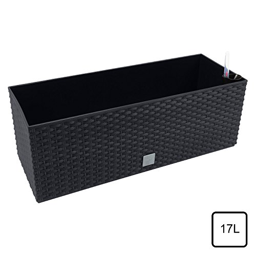 17 L Pflanzkübel Blumentopf L 500 mm Blumenbank in Rattan-Optik Bewässerungssystem Rato SeriE anthrazit viereckig - 4