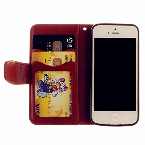 iPhone SE Hülle, iPhone 5 5S Schutzhülle, MUTOUREN für iPhone SE 5 5S Handyhülle Brieftasche Gürtelhändytasche Bookstyle Wallet Flip Case Lederhülle mit Standfunktion Kartenfach Magnetic lock Ultra dünn Wallet Case Geprägtes Muster Henna Indische Sonne Mandala Rraun + Stylus Pen - 5