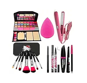 Beautzila Makeup Brush with makeup 6155 kit, Studio Pro Ultra Beauty Blender,36H Sketchpen Eyeliner, 3 in 1 Eyeliner Mascara Eyebrow Pencil & Saloon Professional Hair Straightener