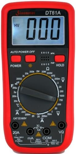 Sinometer DT61A, AC DC Current 20A Digital Multimeter with Temperature Measurement & Resettable Fuse by Sinometer