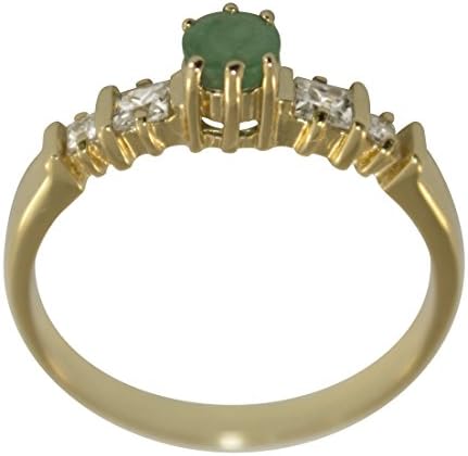 Natural Green Emerald Ring with Cubic Zirconia on a Yellow Gold Plated Band - Ladies Size Z