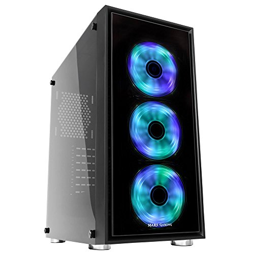 Mars Gaming MC7 - Caja de Ordenador Gaming  semitorre  ATX  Incluye 3 Ventiladores Frontales RGB 120mm  VGA hasta 341mm  Cristal Templado  Apta para Refrigeraci  n L  quida   Negro
