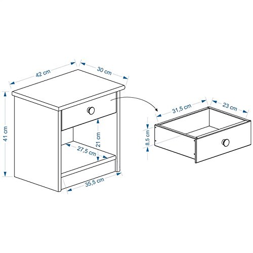 Table de chevet table de nuit ISABELLA 1 tiroir pin massif lasuré blanc et rose