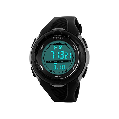 iLove EU Damen Mädchen Armbanduhr 50m Wasserdicht Silikon Band Digital LED Alarm Datum Uhr Sportuhr Stoppuhr Grau Schwarz