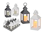  Takestop® - Farol de plástico con vela LED de plástico, diseño de corazón blanco, 11 x 11 x 25 cm, decoración de mesa, velas, estilo Shabby