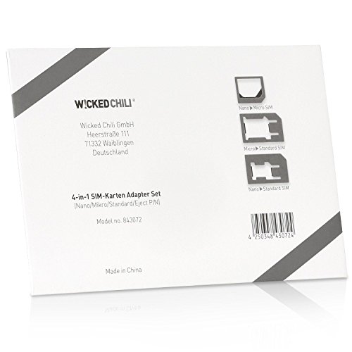Wicked Chili 4in1 Sim Karten Adapter Set (Nano Sim, Micro Sim, Standard Sim, Eject Pin/Sim Nadel) fÃ¼r Handy, Smartphone und Tablet (passgenau, Click-Sicherung)