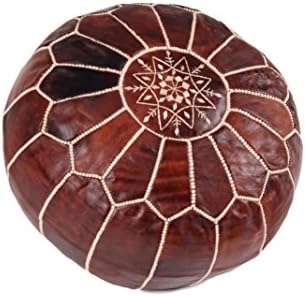 Moroccan World | Beautiful Handmade Genuine Leather Footstool Cover from Morocco | Dark Brown With White Stitch | Comes Unfilled