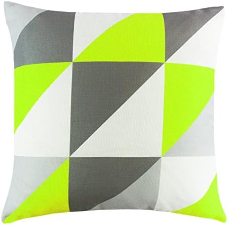 Red Rainbow Lime Green &amp; Grey Linen Geometric Design 18 inch Cushion Cover Geo