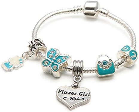 Liberty Charms Flower Girl Childrens 'Blue Butterfly' Silver Plated Charm/Bead Bracelet. GWith Gift Box and Velvet Pouch. irls Wedding Thank You Gift/ Present 18 cm(Other sizes available)
