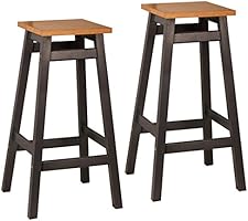 Lot de 2 tabourets pin massif en Gris Anthracite/ Ch&ecirc;ne