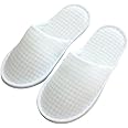SynoRiver 5 Pairs Cute Disposable Slippers Cotton Cloth Closed Toe Spa Slippers for Women and Men, Breathable Non-Slip Slippers for Hotel, Guests, Travel (White Waffle)