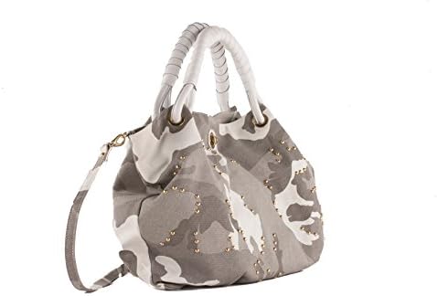 Anna Cecere - Camouflage canvas Tote Bag with leather finish- Made in Italy - 48x30x14 cm