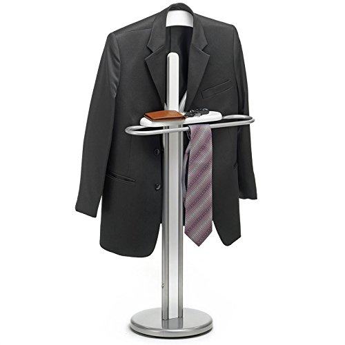 Herrendiener Stummer Damen Diener Kleiderbutler Kleiderständer FABIO mit Kleiderbügel, Hosenbügel, kleine Ablage in weiß/alufarben - 2