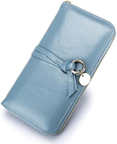 DcSpring Ladies Long Wallet Genuine Leather Women's Clutch Large Capacity Coin Purse Elegant Credit Card Organizer Mode with Zip (Light blue)