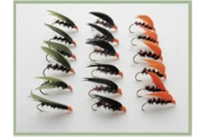 TROUTFLIES UK WET VARIETY PACKS Cormorant Trout Flies, 18 Pack Wet Cormorants, 3 colours - green, orange and black choice of sizes, Fishing Flies