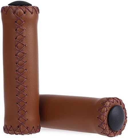 Trayosin Bicycle Handlebar Grips 2pcs Bike Soft Leather Handmade Fixed Gear Handlebar Grip Bicycle (Brown)