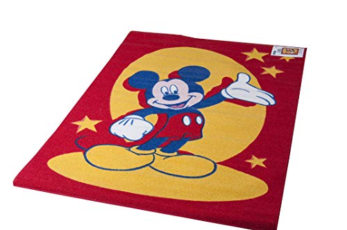 Lancashire Textiles - Alfombra Infantil (95 x 133 cm), diseño de Mickey Mouse, Color Rojo