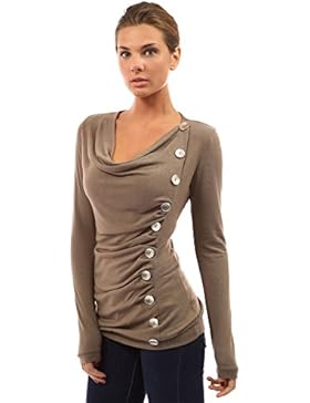 PattyBoutik Damen Rüschen-Pulli mit Knöpfen