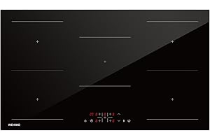 WEHIMO Piano cottura a induzione 5 Fuochi da Incasso, Piastra a Induzione 8600W, Piano Cottura 90cm, 9 Livelli di Potenza, Booster, Timer, Nero, 5 Zone
