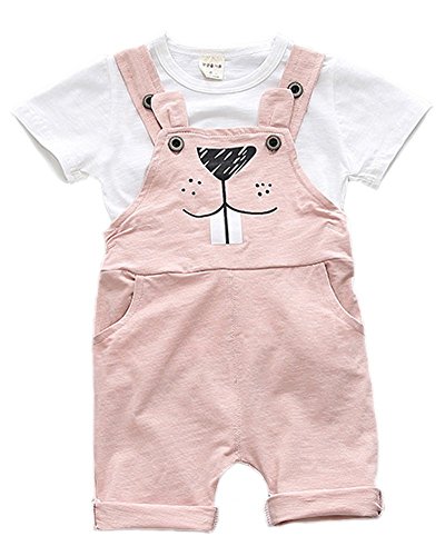 Zhuannian Baby Boys Girls T-shirt and Rabbit Dungarees Rompers Outfits (12-18months, Pink)