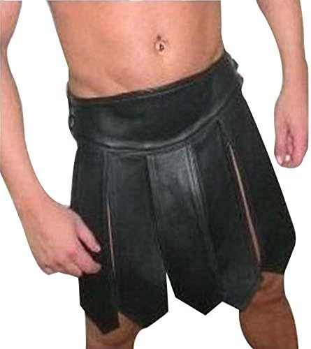Leather AddictsMens Sexy Real Black Leather Gladiator Kilt Gay Club wear LARP UK Stock