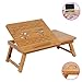 Produktbild HUWIA Bambus Laptoptisch fürs Bett Sofa höhenverstellbar faltbar Laptopständer tragbare Bambus Rack Regal schlafsaal Bett runde Schreibtisch Buch lesebrett bettisch,Natural