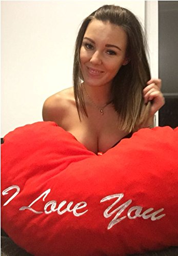 Riesen Plüschkissen XXL 75 cm extra großes Herz „I love you“ rot „Ich liebe Dich“ Plüsch Kissen groß Polster Herzkissen gross - 2