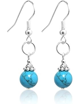 2LIVEfor Handmade Türkise Ohrringe Silber echter Howlith Ohrhänger türkiser Stein Tropfen lang hängend Versilbert...