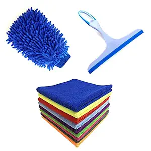 Kanya car Cleaning kit car Accessories car Cleaning Combo Pack of 4,2Pcs Microfiber Cloth/Glass Wiper/Hand Gloves-Car Washing Kit (4PCS Combo)