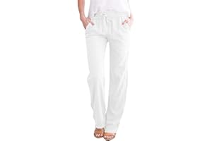 ERRCOM Femme Lin Pantalon Été Coton Lin Pantalon Léger Casual Elegant Pantalon Élastique Pantalon Décontractée Couleur Unie Mode Pants avec Poches