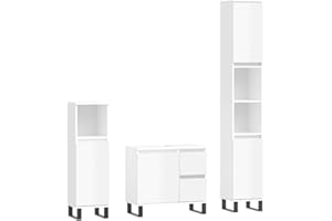 vidaXL Badmöbel Set 3 TLG., Badezimmermöbel mit viel Stauraum, Badschrank mit Eisenbeinen, Badezimmerschrank Waschbeckenunterschrank Hochschrank, Hochglanz Weiß Holzwerkstoff