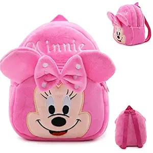 BRIJ Bags Minnie Kids Bags for School 10Ltr Baby/Boys/Girls Velvet Backpack (Pink)
