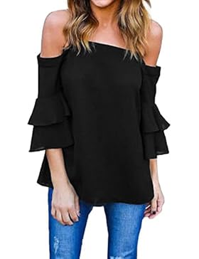 StyleDome Damen Schulterfrei Flounce Lotus Sleeve Solide Tank Tops Shirts