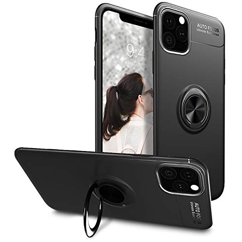 SQMCase Funda iPhone 11 6.1 Inch 2019, Estuche TPU Suave Resistente los arañazos con Soporte de Anillo rotación [Trabajar con Soporte magnético para automóvil] para Apple iPhone 11,Negro