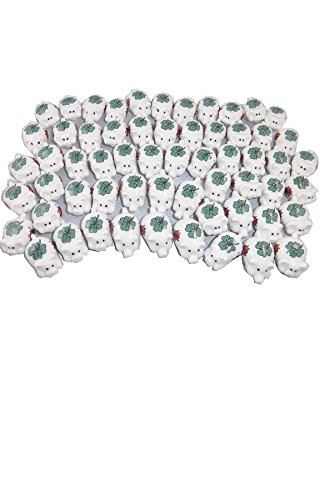 timtina® 60 Stück Porzellan Glücksschweinchen Glücksbringer mit aufgedrucktem Glücksklee und Glückskäfer, Silvester Deko - 2