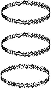 BENET 3 x Choker Necklaces Black Gothic Stretch Elastic Double Line Henna Tattoo Collar Necklace for Women