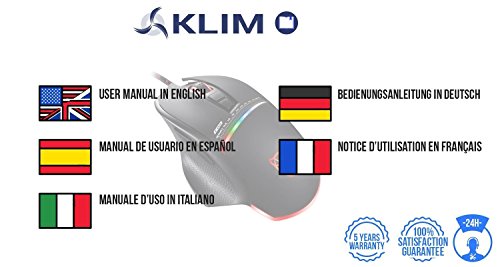 KLIM Skill Rat  n Gaming de Alta Precisi  n USB 2018 Versi  n     dpi Ajustable     Botones Programables     C  moda Postura para Todos los Tama  os de Manos     Excelente Agarre Negro