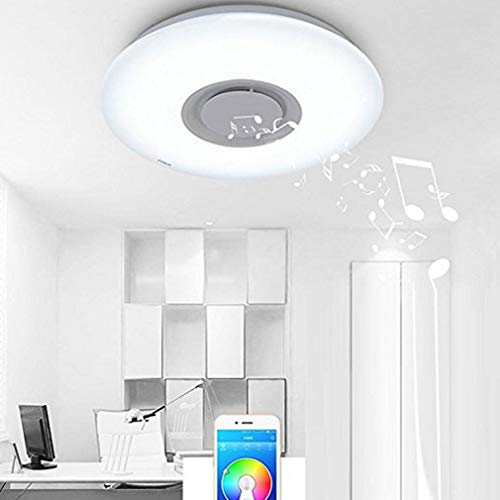 Preisvergleich Produktbild XFZ 36W LED Deckenleuchte integrierte Bluetooth Musik Lautsprecher Deckenleuchte moderne weiße runde Acryl Deckenbeleuchtung für Schlafzimmer Restaurant Wohnzimmer Esszimmer Ø50cm Verdunklung 3000K-60