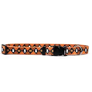Yellow Dog Design Orange Argyle Halloween Dog Collar, X-Small-3/8